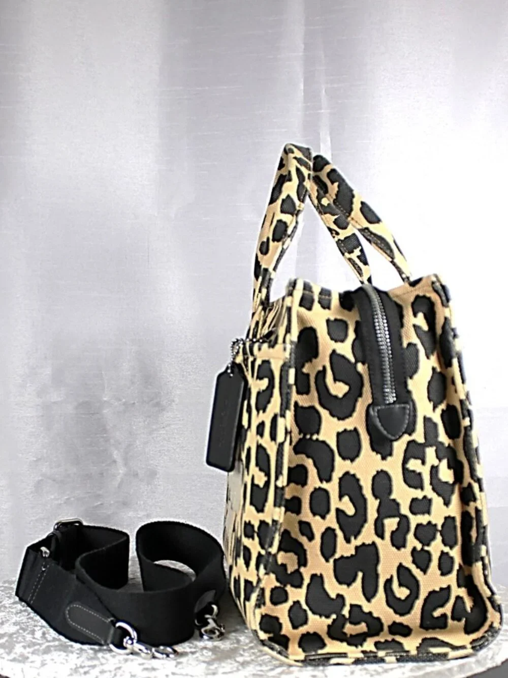 Coach New York Leopard Print Canvas Tote / Crossbody Bag